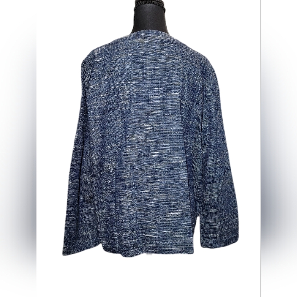 Pure Jill Indigo J.jill Tweed Knit Textured Button Up Blazer Sweater - Picture 2 of 9